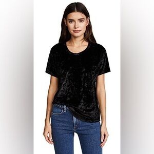 Feel The Piece Arielle Black Crushed Velvet Short Sleeve Top XS/ Small